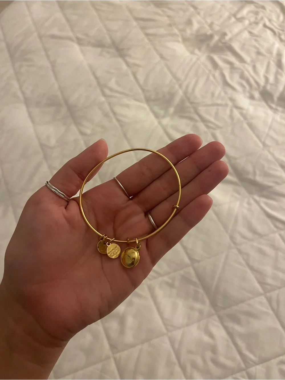 Alex and Ani Gold-Tone Bangle with Pink Crystal Charm